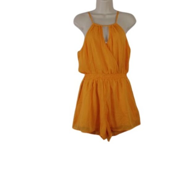 Abercrombie and Fitch Womens Halter Neck Romper Orange Chiffon Pockets S New - Picture 1 of 3